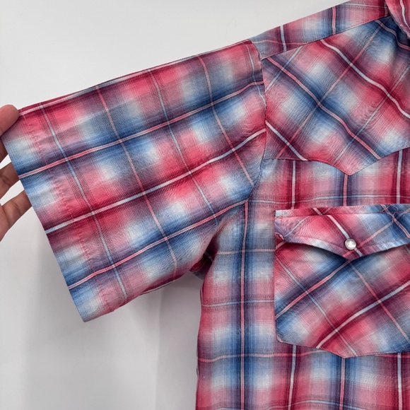 Canyon Guide Shirt Men Large Red Blue Plaid Snap Button Up Short Sleeves Western - Picture 2 of 11